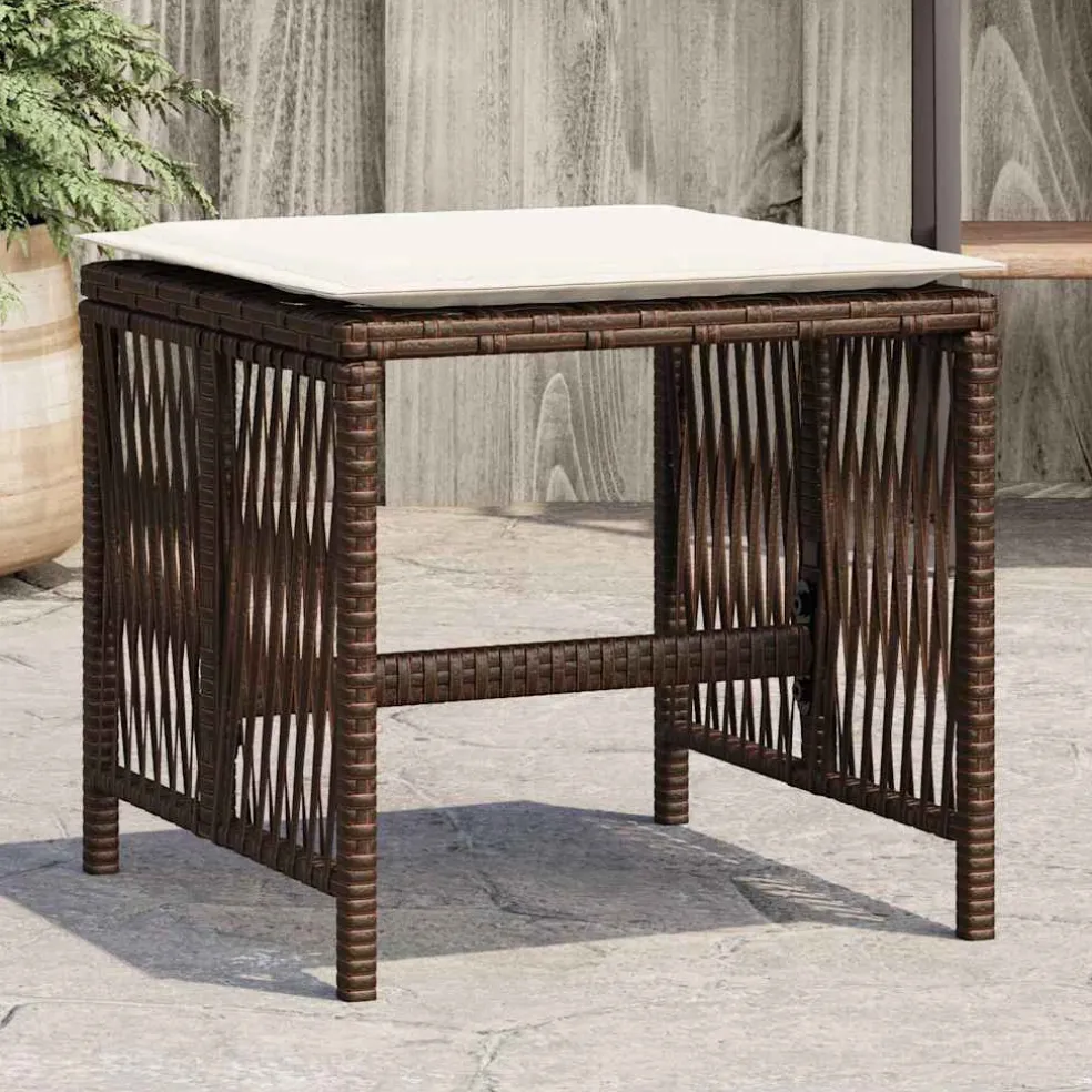 vidaXL Tuinkrukken 4 st met kussens 41x41x36 cm poly rattan bruin