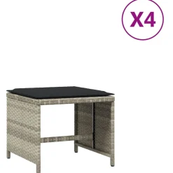 vidaXL Tuinkrukken 4 st met kussens 40x40x35 cm poly rattan lichtgrijs