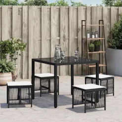 vidaXL Tuinkrukken 4 st met kussens 41x41x36 cm poly rattan zwart