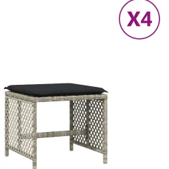 vidaXL Tuinkrukken 4 st met kussens 41x41x36 cm poly rattan lichtgrijs