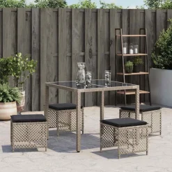 vidaXL Tuinkrukken 4 st met kussens 41x41x36 cm poly rattan lichtgrijs