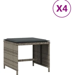 vidaXL Tuinkrukken 4 st met kussens 40x40x35 cm poly rattan grijs