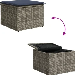 vidaXL Tuinkruk met kussen Grijs 55 x 55 x 37 cm poly rattan
