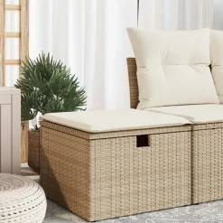 vidaXL Tuinkruk met kussen 55x55x37 cm poly rattan beige
