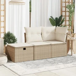 vidaXL Tuinkruk met kussen 55x55x37 cm poly rattan beige