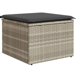 vidaXL Tuinkruk met kussen 55x55x37 cm poly rattan lichtgrijs