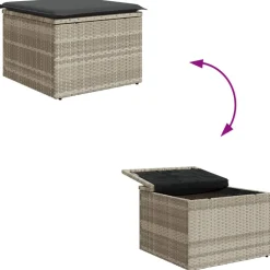 vidaXL Tuinkruk met kussen 55x55x37 cm poly rattan lichtgrijs