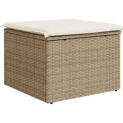 vidaXL Tuinkruk met kussen 55x55x37 cm poly rattan beige