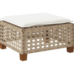 vidaXL Tuinkruk met kussen 63,5x56x32 cm poly rattan beige