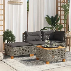 vidaXL Tuinkruk met kussen 63,5x56x32 cm poly rattan grijs