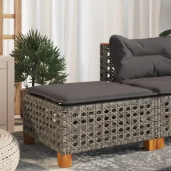vidaXL Tuinkruk met kussen 63,5x56x32 cm poly rattan grijs