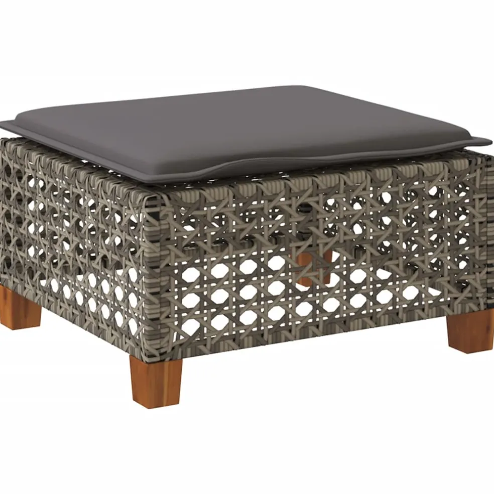 vidaXL Tuinkruk met kussen 63,5x56x32 cm poly rattan grijs
