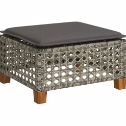 vidaXL Tuinkruk met kussen 63,5x56x32 cm poly rattan grijs