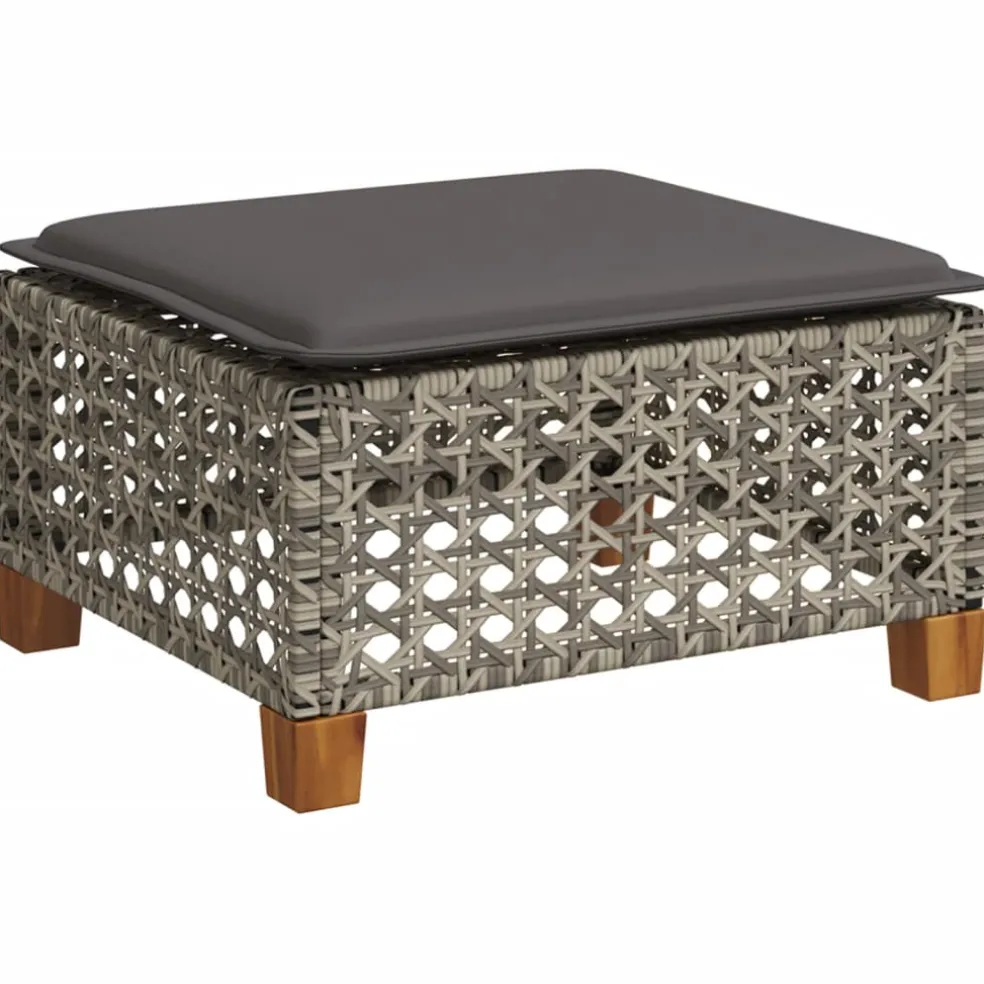 vidaXL Tuinkruk met kussen 63,5x56x32 cm poly rattan grijs