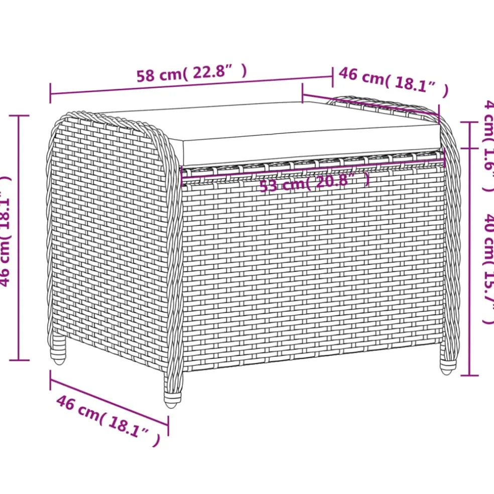 vidaXL Tuinkruk met kussen 58x46x46 cm poly rattan grijs