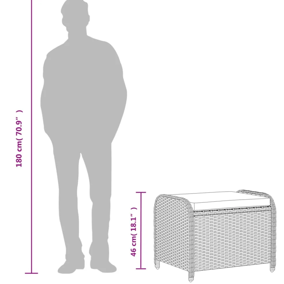 vidaXL Tuinkruk met kussen 58x46x46 cm poly rattan grijs