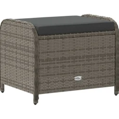 vidaXL Tuinkruk met kussen 58x46x46 cm poly rattan grijs