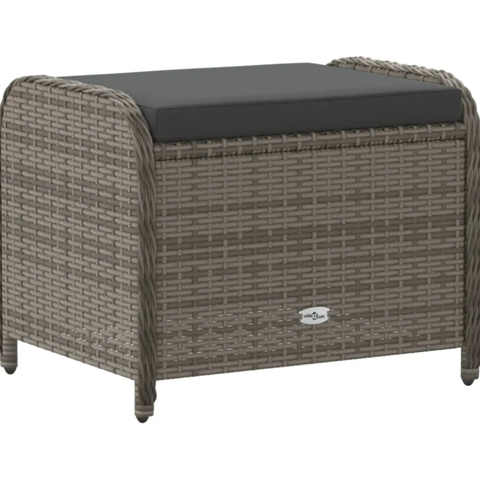 vidaXL Tuinkruk met kussen 58x46x46 cm poly rattan grijs