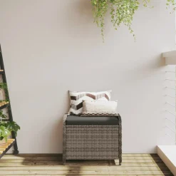vidaXL Tuinkruk met kussen 58x46x46 cm poly rattan grijs