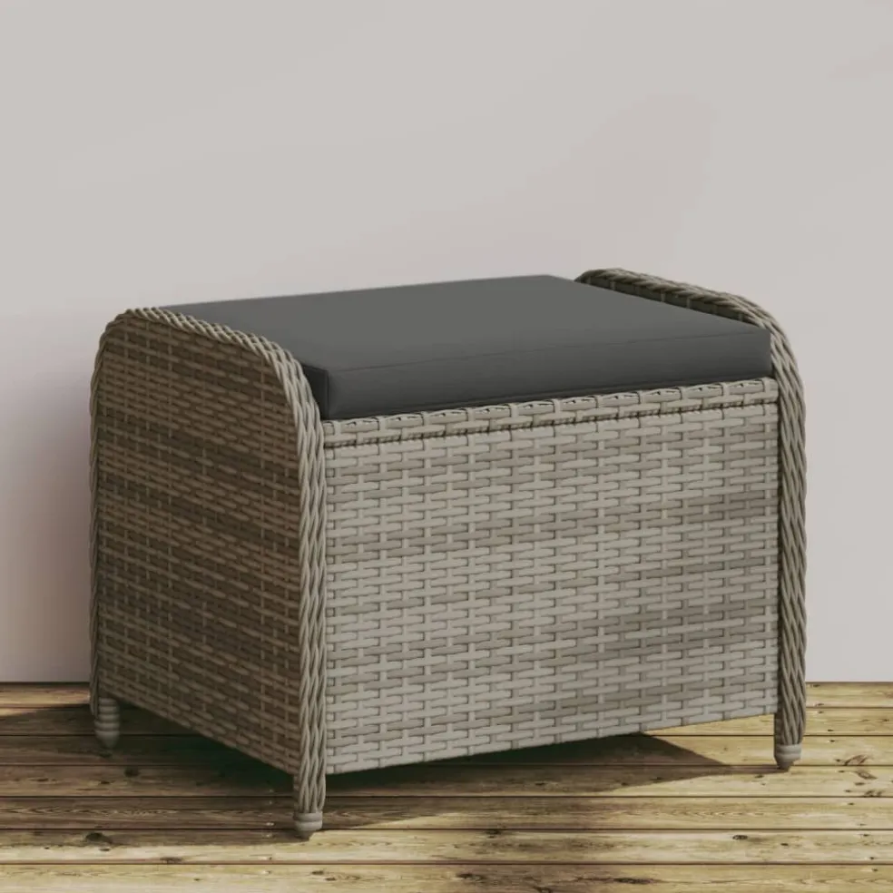 vidaXL Tuinkruk met kussen 58x46x46 cm poly rattan grijs