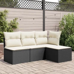 vidaXL Tuinkruk met kussen 55x55x37 cm poly rattan zwart