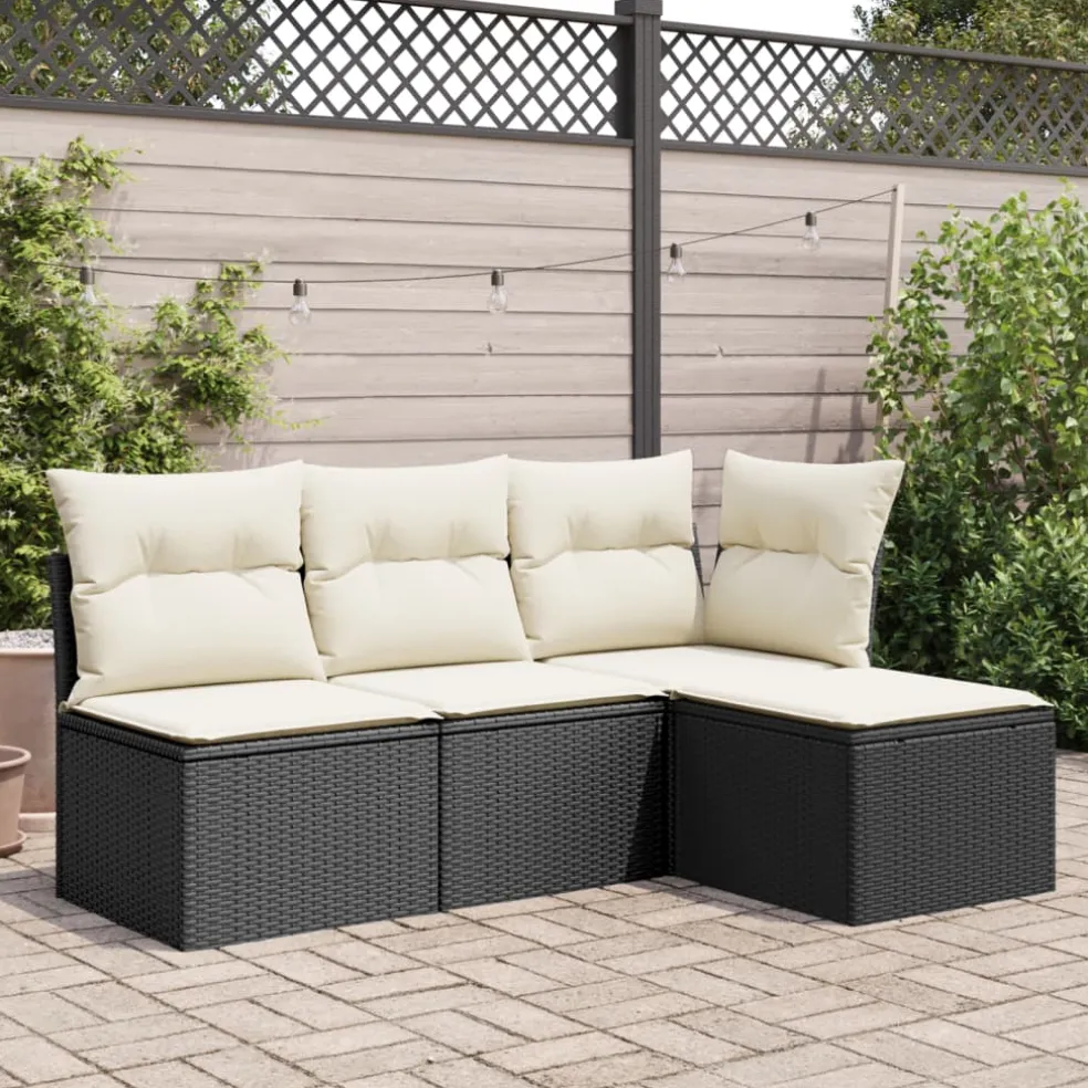 vidaXL Tuinkruk met kussen 55x55x37 cm poly rattan zwart