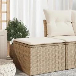 vidaXL Tuinkruk met kussen 55x55x37 cm poly rattan beige