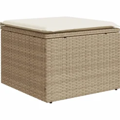 vidaXL Tuinkruk met kussen 55x55x37 cm poly rattan beige