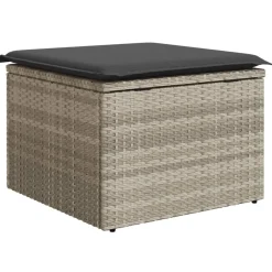 vidaXL Tuinkruk met kussen 55x55x37 cm poly rattan lichtgrijs