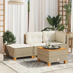 vidaXL Tuinkruk met kussen 63,5x56x32 cm poly rattan beige