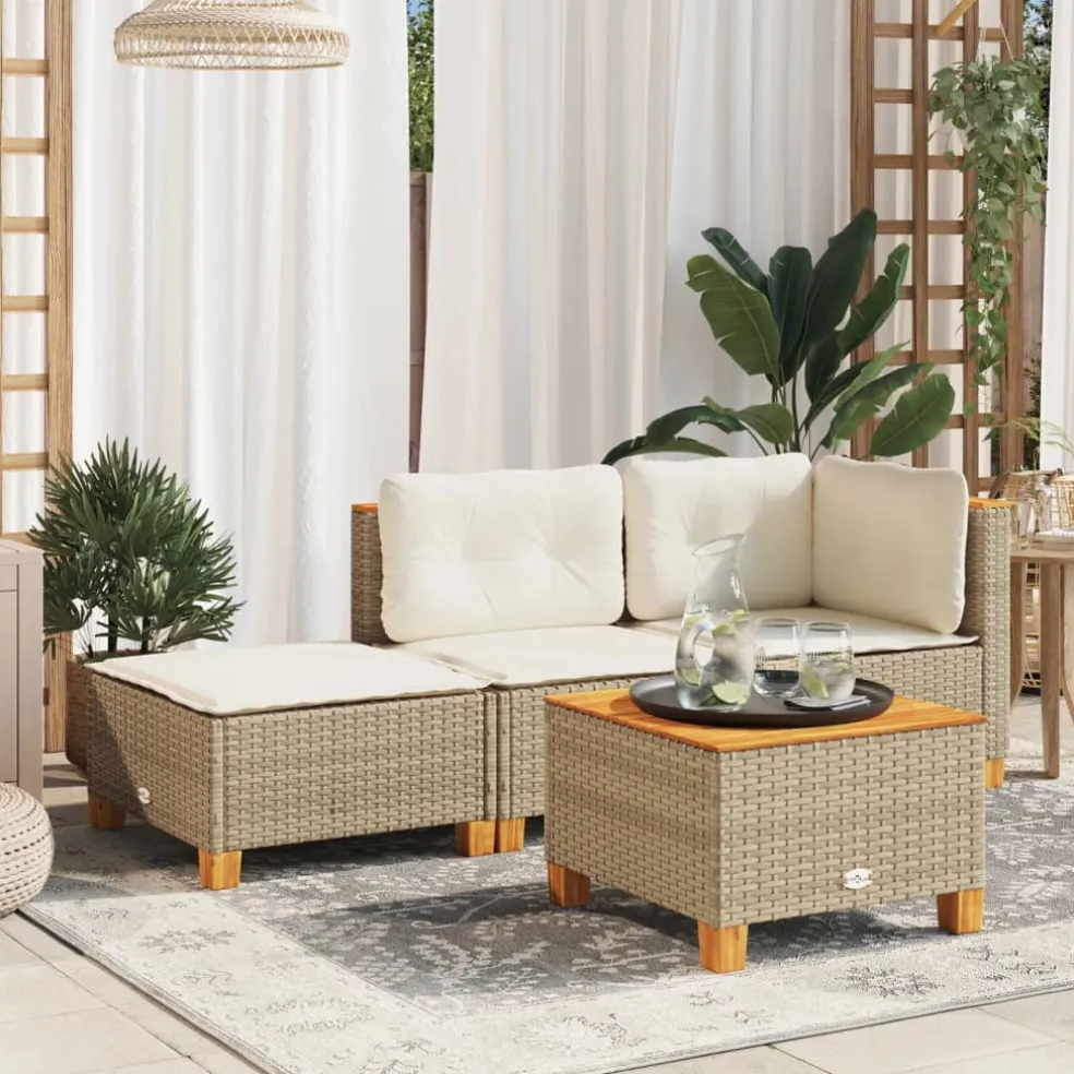 vidaXL Tuinkruk met kussen 63,5x56x32 cm poly rattan beige