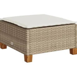 vidaXL Tuinkruk met kussen 63,5x56x32 cm poly rattan beige