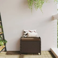 vidaXL Tuinkruk met kussen 58x46x46 cm poly rattan bruin