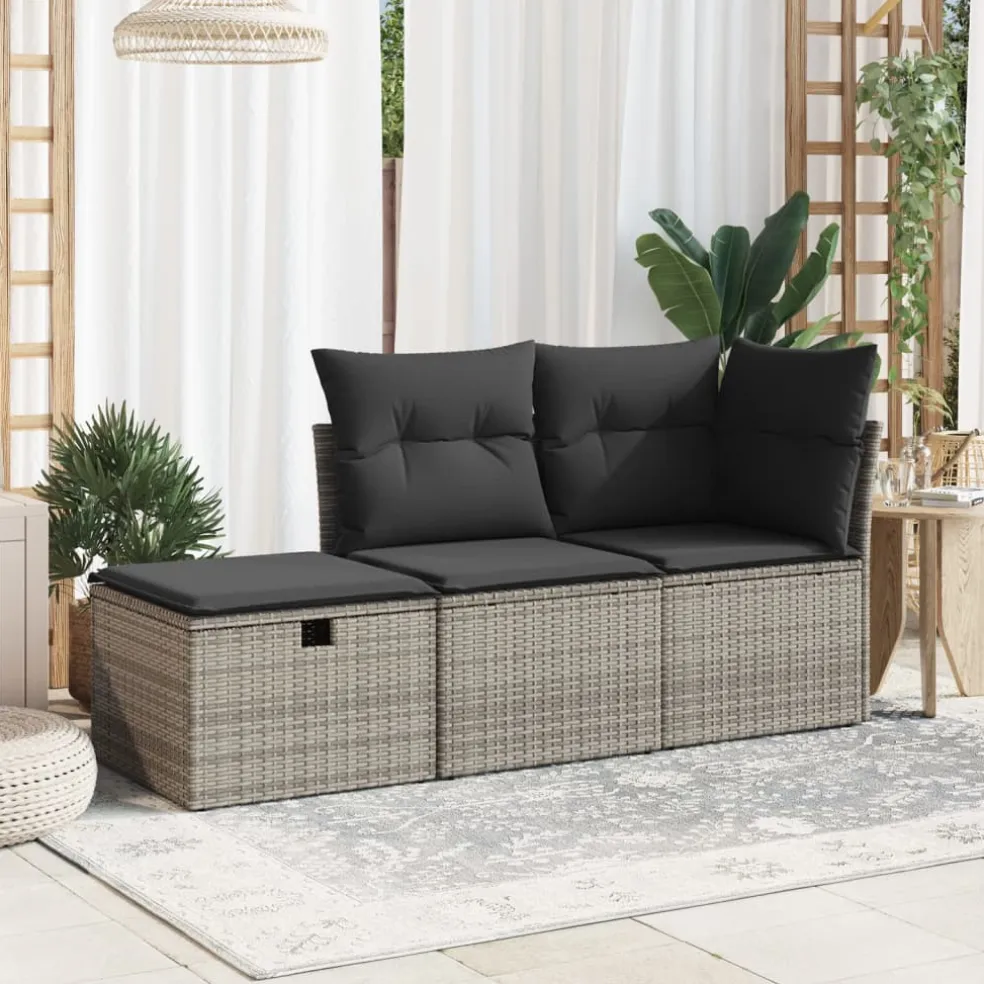 vidaXL Tuinkruk met kussen 55x55x37 cm poly rattan grijs