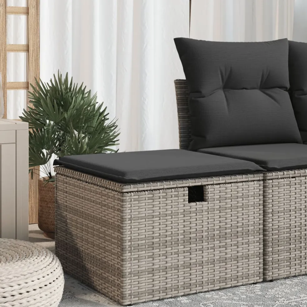 vidaXL Tuinkruk met kussen 55x55x37 cm poly rattan grijs