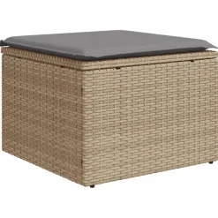 vidaXL Tuinkruk met kussen 55x55x37 cm poly rattan beige