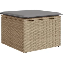 vidaXL Tuinkruk met kussen 55x55x37 cm poly rattan beige