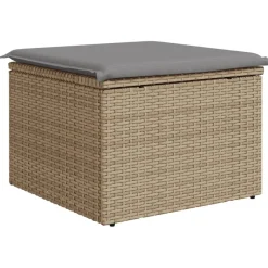vidaXL Tuinkruk met kussen 55x55x37 cm poly rattan beige