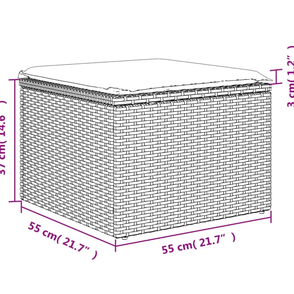 vidaXL Tuinkruk met kussen 55x55x37 cm poly rattan beige