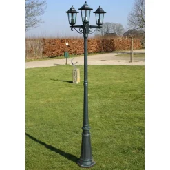 vidaXL Tuinlantaarn met 3 armen 215 cm aluminium donkergroen/zwart