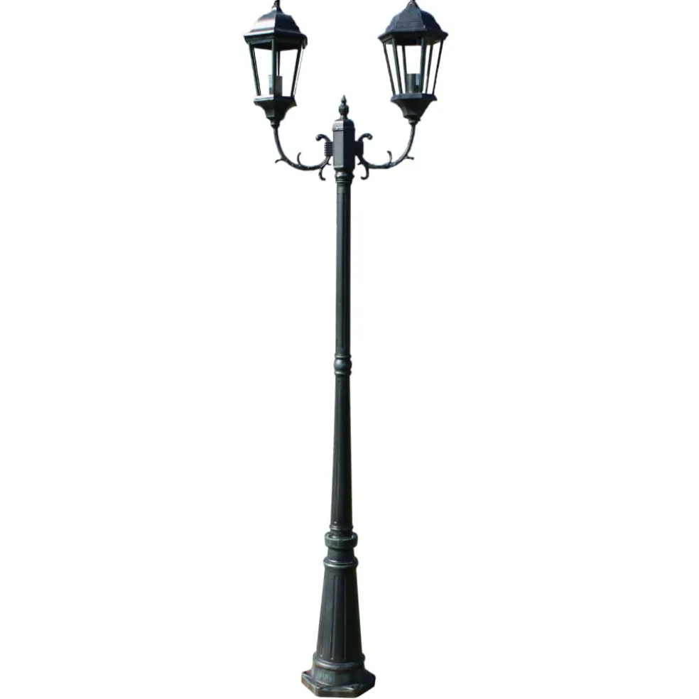 vidaXL Tuinlantaarn met 2 armen 230 cm aluminium donkergroen/zwart