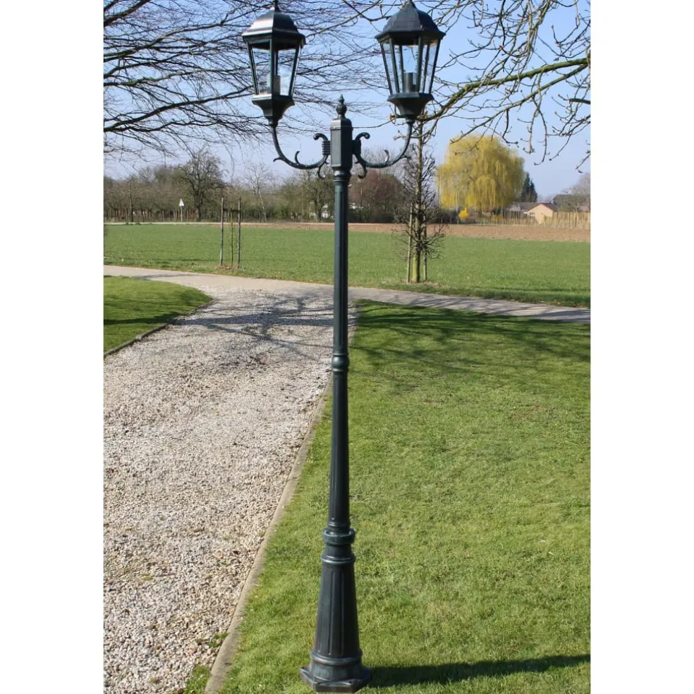 vidaXL Tuinlantaarn met 2 armen 230 cm aluminium donkergroen/zwart