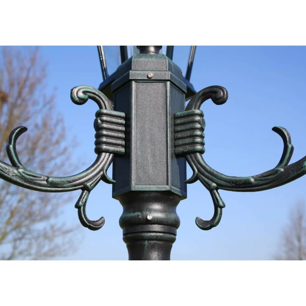 vidaXL Tuinlantaarn met 2 armen 230 cm aluminium donkergroen/zwart