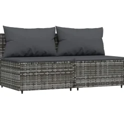vidaXL Tuinmiddenbank met kussens 2 st poly rattan grijs