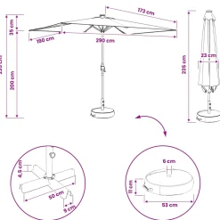 vidaXL Tuinparasol met LED-lampen en voet 200 x 300 cm Polyester Zwart