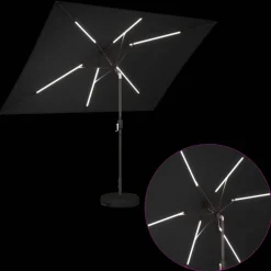 vidaXL Tuinparasol met LED-lampen en voet 200 x 300 cm Polyester Zwart
