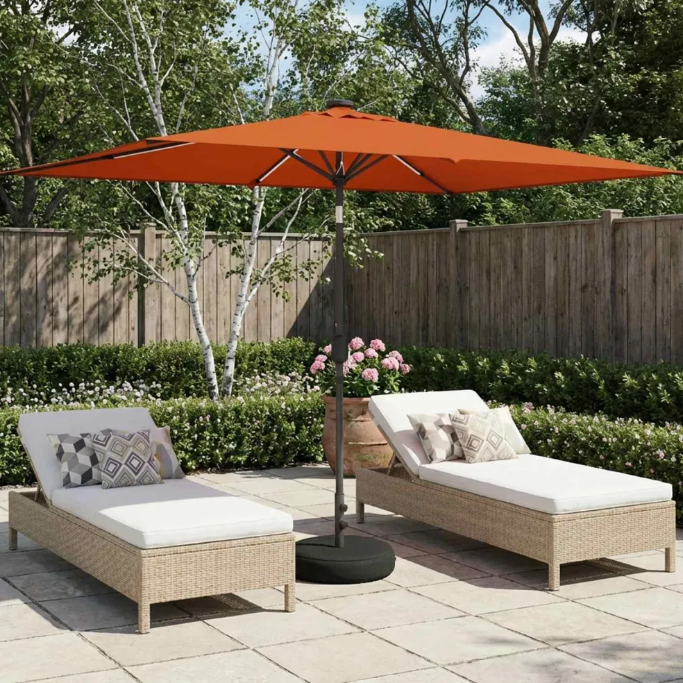 vidaXL Tuinparasol met LED-lampen en voet 200 x 300 cm Polyester