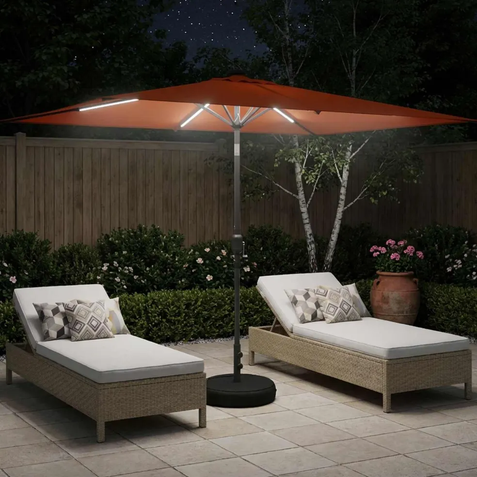 vidaXL Tuinparasol met LED-lampen en voet 200 x 300 cm Polyester