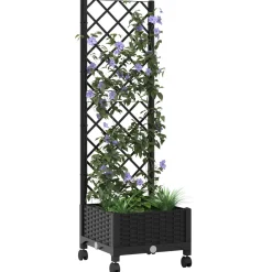 vidaXL Tuinplantbak met schutting en wielen Zwart 40 x 40 x 131,5 cm