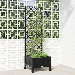 vidaXL Tuinplantbak met schutting en wielen Zwart 40 x 40 x 131,5 cm